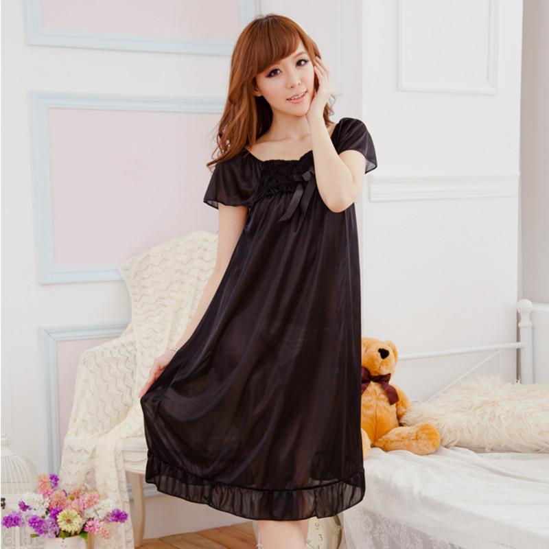 Women's Summer Short Sleeve Loose Ice Silk Midi Dress Comfortable Thin Home Dresses
