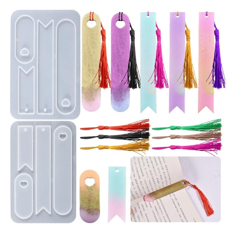 Bookmark Resin Mold,Bookmark Mold Kit with 12pcs Bookmark Tassels Bulk Silicone Bookmark Mold for Epoxy Resin Casting