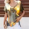 Summer Lovely Cat 3D Print T-Shirts Women Casual V-Neck Short Sleeve T Shirt Y2k Harajuku Animal Tees Loose Tops Female Clothing