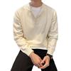 Men's Henley Neck Long Sleeve Knit Sweater: Lightweight British Style for Autumn/Winter
