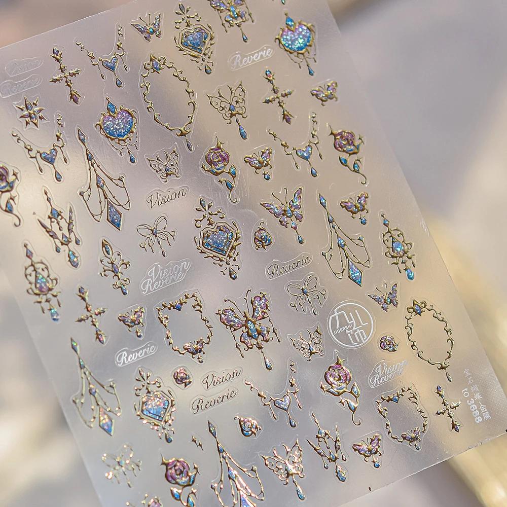 Bohemian Pattern Colorful Love Moon Pearl Crystal Rhinestone 5D Nail Art Sticker Self Adhesive Decoration Manicure Decal
