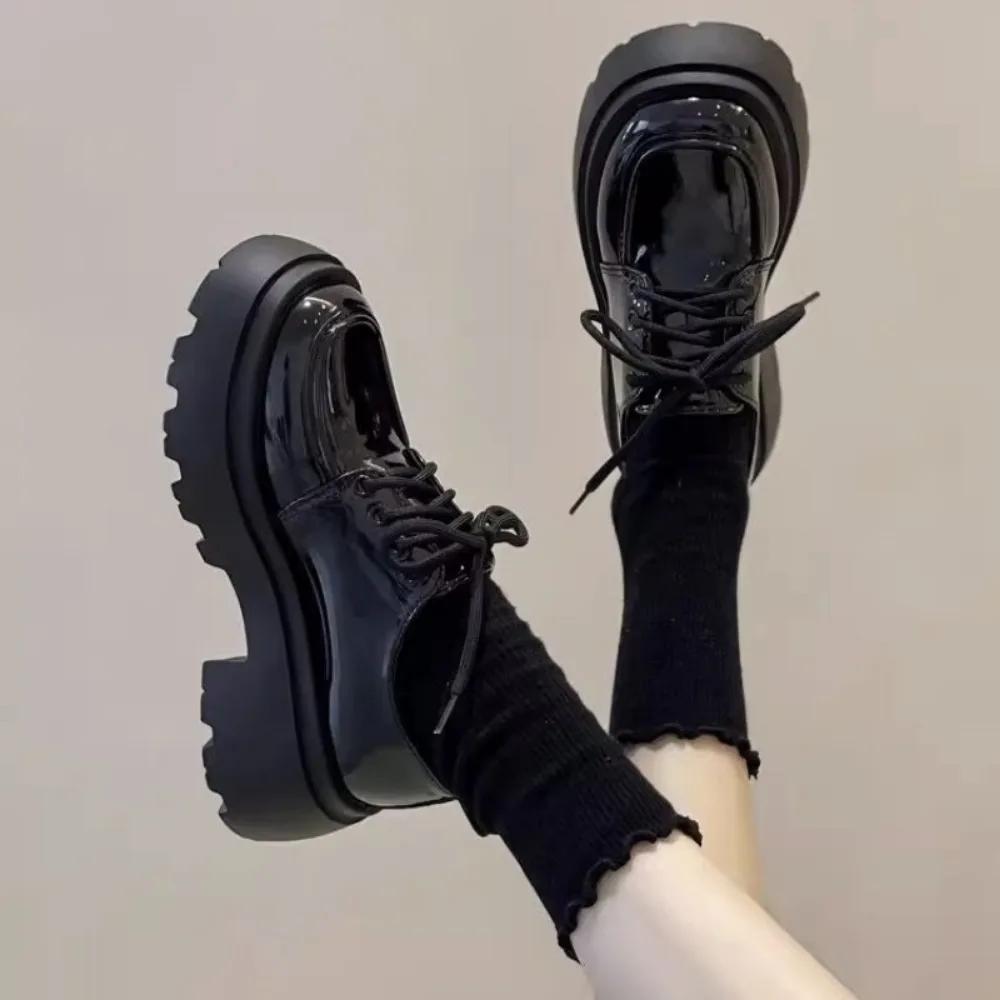 Fashion Thick Soled Small Leather Shoe Womens New Spring Versatile Black Single Shoes Sponge Cake Loafers Shoes for Women Platform Pumps