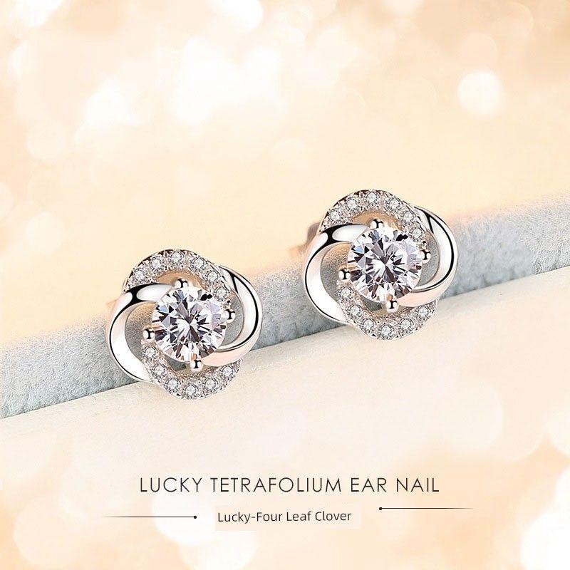 S925 Sterling Silver Stud Earrings 2024 New Arrival Tide Fancy Earrings with Diamond Clover Simple Graceful All-Match Silver Ornament