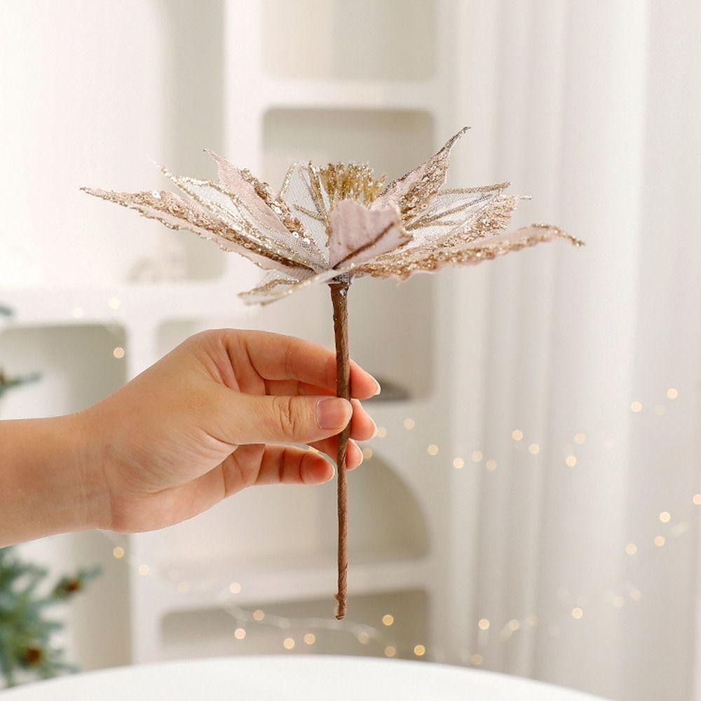 Hanging Artificial Glitter Christmas Flower Sequins Simulated Christmas Flower Wedding Party Decor