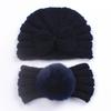 New children's winter warm headscarf hat set, baby bow pullover hat, baby headband