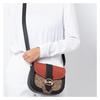 Coach Georgie 21 Carriage Color Matching Rivets Leather Saddle Bag Shoulder Crossbody Bag Small Size Women's Black with Reddish Brown