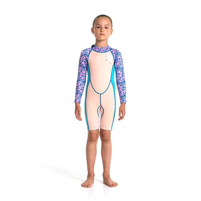 

Children s Diving Suit 2.5MM One-piece Women s Long Sleeves + Shorts Warm Snorkeling Surfing Jellyfish Swimsuit 14-yard
