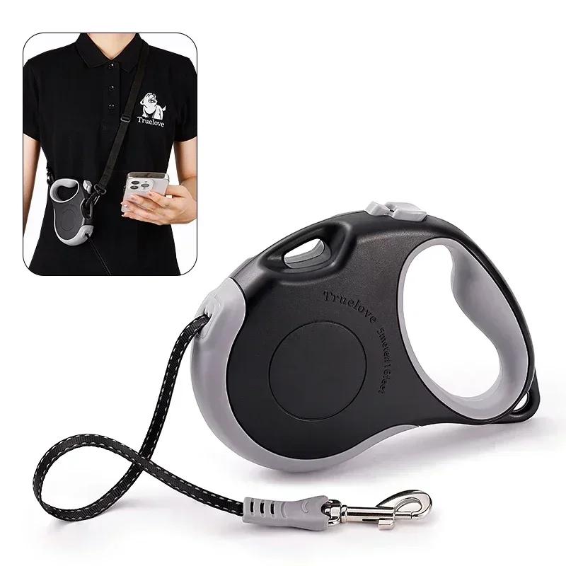 Truelove Tangle Free Retractable Dog Leash 16 Ft Strong Nylon Tape One-Handed Brake Pause Lock Dog Cat Owners Reliable TLL5001 S черный серый