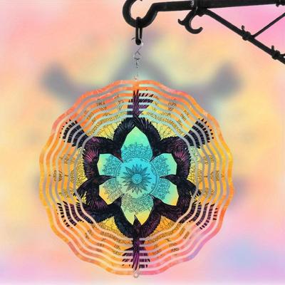 25.4cm Rotating Metal Wind Chime Vibrant Mandala Design Outdoor Hanging Decor for Garden Balcony Patio Creative Gift All Seasons