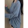 Fashion Thin Long Sleeved Knitted V-neck Women Shirt Loose Solid Color Hollow Out Blouse Casual Simple Covers Up Office Top Women Clothing