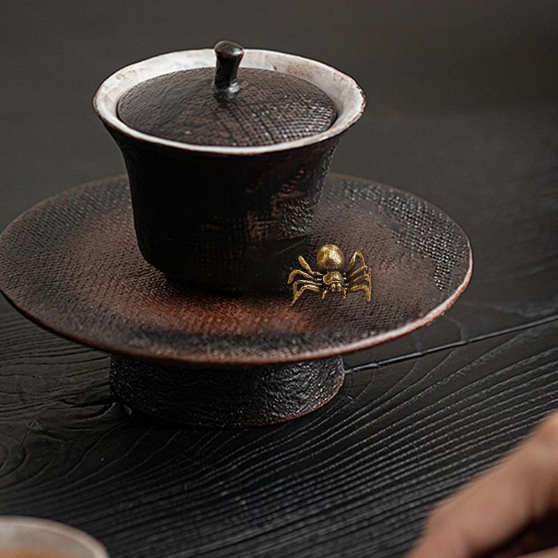 Animal Figurines Spider Statue Miniature Simulation Brass Antique Ornament Spider Tea Pets Craft Desktop Display Decoration for