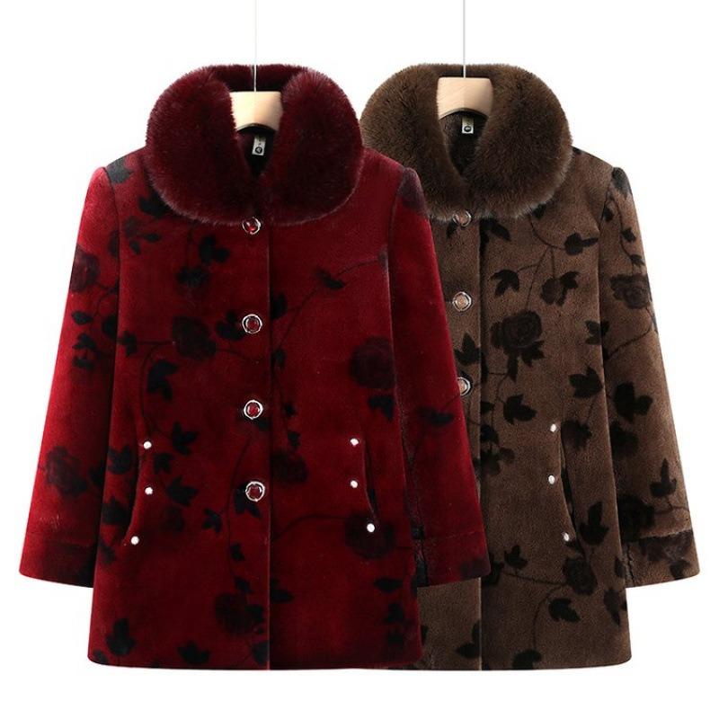 Middle-aged Elderly Winter Grandma Fleece Coat New Padded Jacket Female 0-year-old Mother Winter Imitation Mink Coat