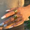 Fashionable Joint Combination Rings for Women Hip-Hop Metal Lava Gemstone Ring Set