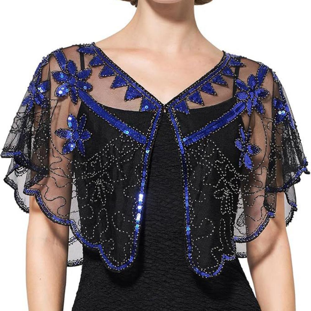 Bling Bling Sequins Poncho Coat Retro Flapper Shawl Dress Decorative Shoulder