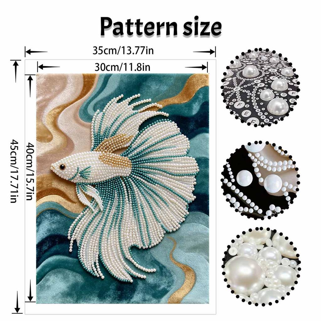DIY Pearl Art Painting Elegant Betta Fish Handmade Craft Modern Wall Decor Leisure Relax Activity Nice Gift for Novice Art Practitioners Home