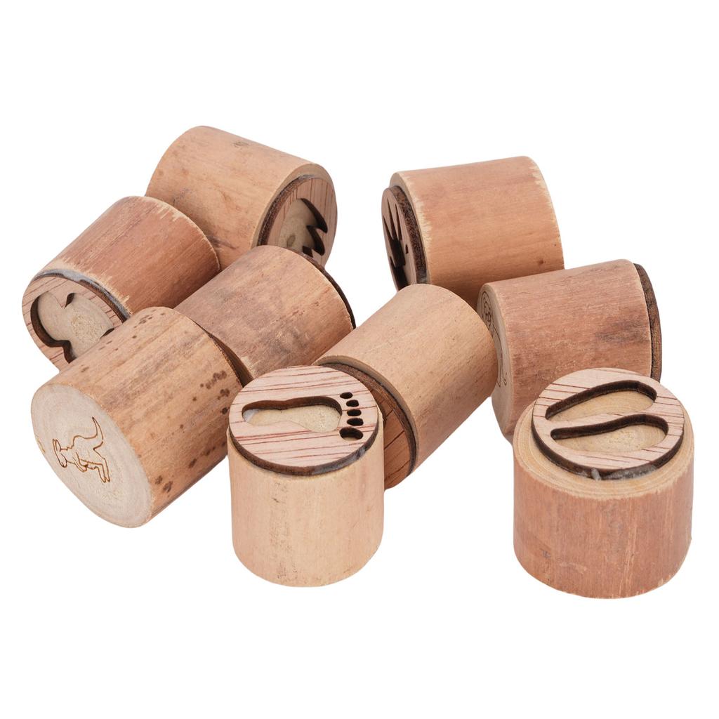 9Pcs Animal Footprint Stamps Wooden Wild Animal Tracks Stamp Set Mini Handmade for Crafting Decorative Projects