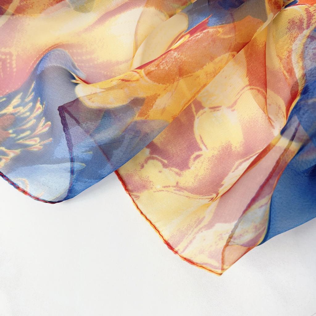 Elegant Flower Print Scarf Thin Smooth Mulberry Silk Shawl Casual Outdoor Sunscreen Windproof Scarf, Mulberry Silk, Very Light Fabric
