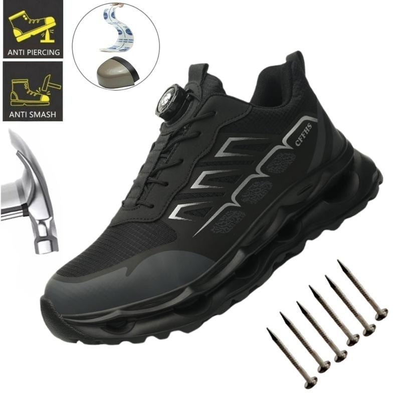 Rotating Button Safety Work Shoes For Men Steel Head Boots Male Indestructible Construction Non Slip Light Work Shoes