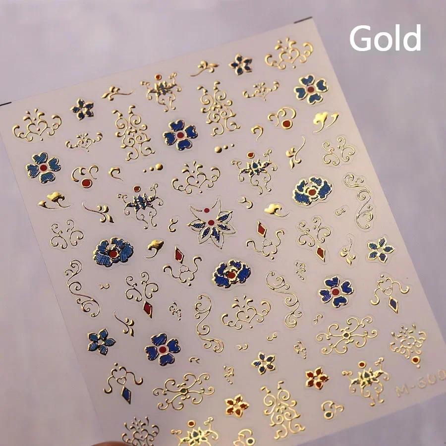 Baroque Pattern Stamping Geometric Totem Flower Retro Star Noble Self Adhesive 5D Nail Art Decoration Sticker Manicure Decal
