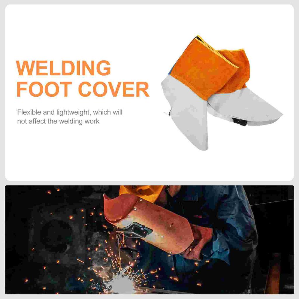 Cowhide Welding Foot Cover High Quality Metal Button Flame Retardant Heat Insulating Shoe Dust Cover Welding Protective