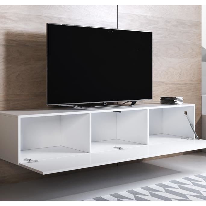 Meuble TV - LUKE H2 - 1 Porte - Blanc Finition Brillante - 160 X 30 X 40cm - 3 Compartiments