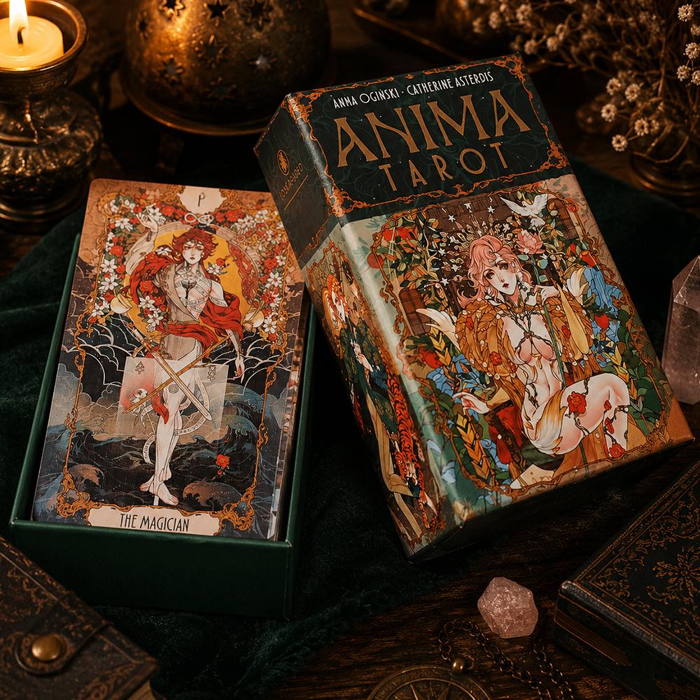 Anima Tarot Deck in Rigid Box 78 Pcs Art Nouveau Tarot Cards 12*7cm Double-embossed with Gorgeous Anime-Style Illustrations
