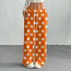Women's Casual Fashion Printed Elastic Waist Loose Straight Leg Pants With Rope