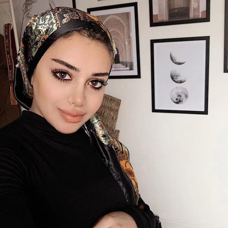 

Платок на голову женский люксовый бренд квадратный 90*90 см шелковый платок атласная бандана мягкий шейный платок хиджаб платки для волос для женщин one size