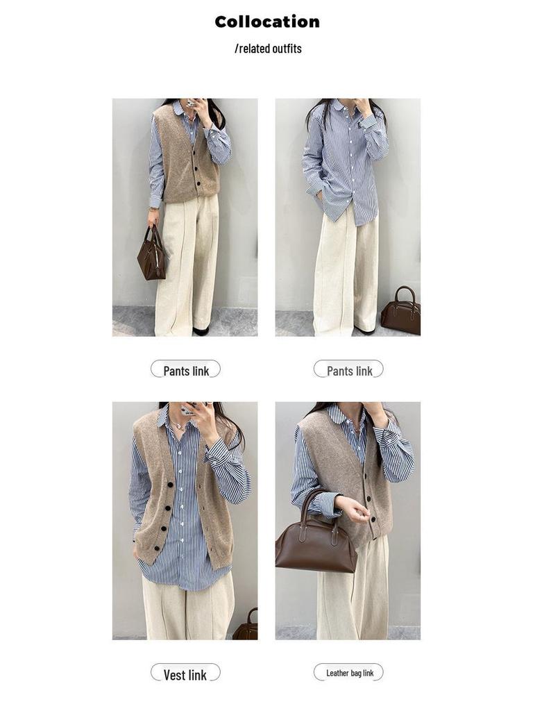 Sucheng Damen Blau Gestreift Schlankmachendes Baumwoll Langarmhemd