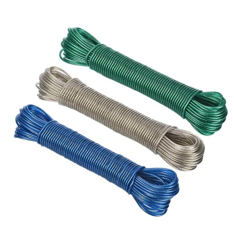 10/20/30/50M Pvc Coating Steel Clothesline Outdoor Portable Clothesline Garden Camping Travel Clothes Drying Rope