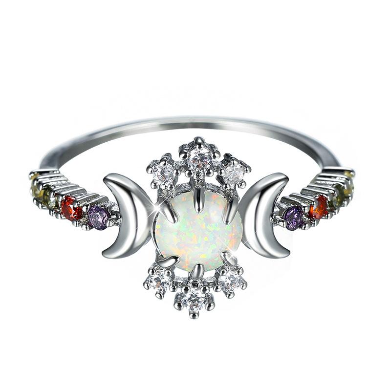 New European and American Style Personalized Circular White Light Surface with Double Moon Edge Inlaid with Colored Diamonds and White Diamonds