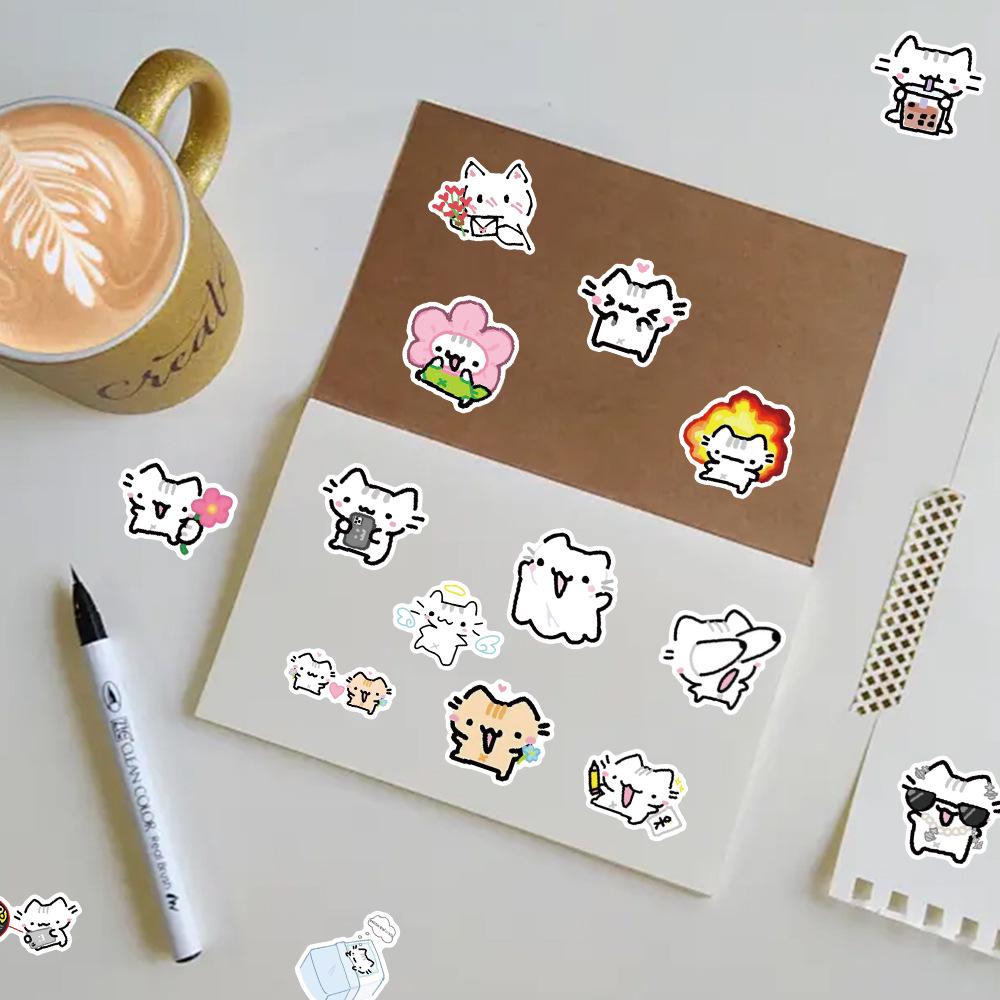 72 Cute Kitten Line Art Stickers: Cartoon Decorations for Phone Case & Laptop - Waterproof
