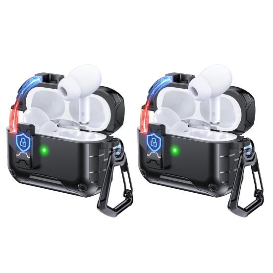 2Pcs Earbud Protective Case for AirPods Pro 3 Charging Case Shockproof Wireless Earphone Cover Protector Shell Skin with Safety Lock Phone Holder