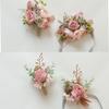 6pcs Pink Corsage Boutonniere Set for Bride Groom Bridesmaids Groomsmen Wedding Cerenony Homecoming Prom Suit Flowers