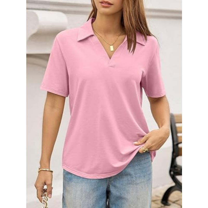 Nouveau haut polo décontracté simple à manches courtes de couleur unie pour femme