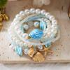 Mermaidcore Aesthetic Blue Shell Pearl Bracelet Set for Women Y2K Trendy Summer Beach Gold Color Starfish Charm Boho Jewelry
