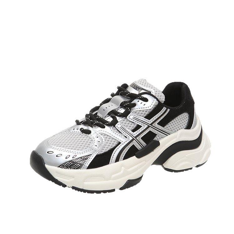 Su Yinyin Same Korean Girl~ Leather Retro Thick-soled Heightening Casual Running Sneakers Female Dad Shoes