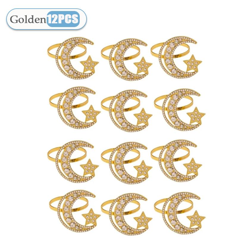 1-24PCS Elegant Metal Napkin Rings Ramadan Moon Star Design with Crystal Details for Festival Table Setting Celebration