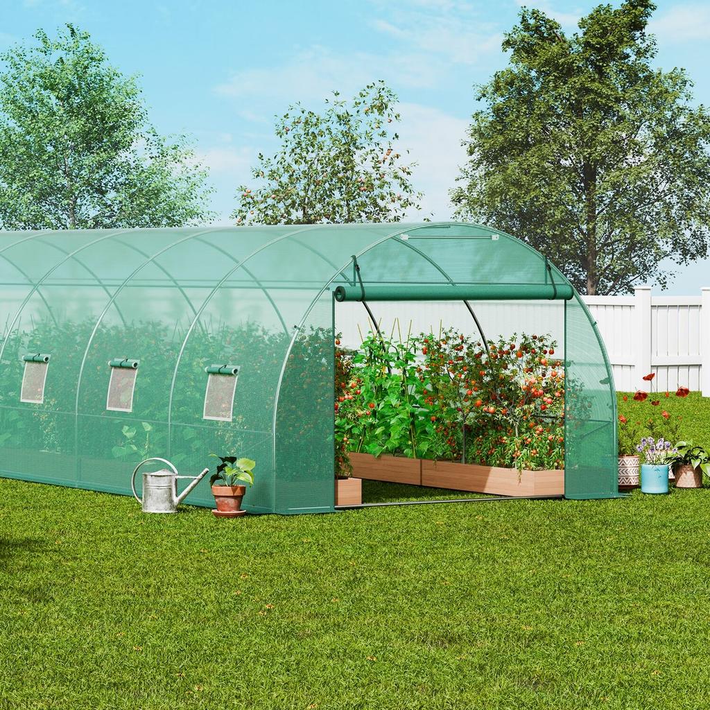 Walk-in Tunnel Greenhouse 29.2x9.7x6.5ft Galvanized Frame PE Cover Green