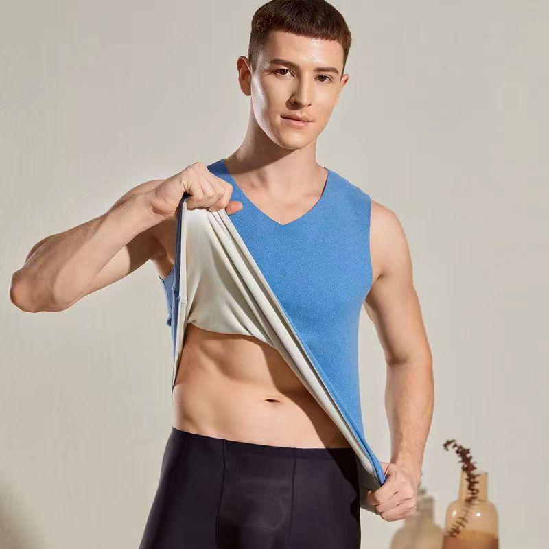 Men's Seamless Quick-Heat Thermal Vest - Double-Sided Sanding, Solid Color, Autumn Innerwear