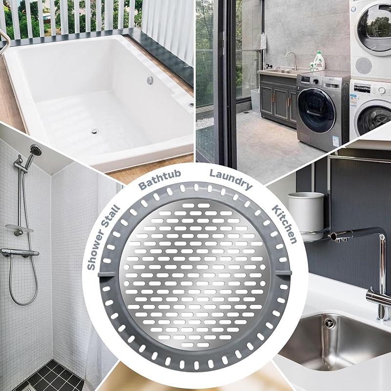 Shower Trap, Shower Trap, Stainless Steel Bath Sink Filter Cover, Silicone Ring, Hair Filter Blocking Net