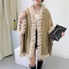6 Farben Damen Outstreet Capes Marineblau Schwarz Granulat Samt Löcher Pelzärmel Kragen Mantel Winter Dicker langer Poncho Schal Mantel