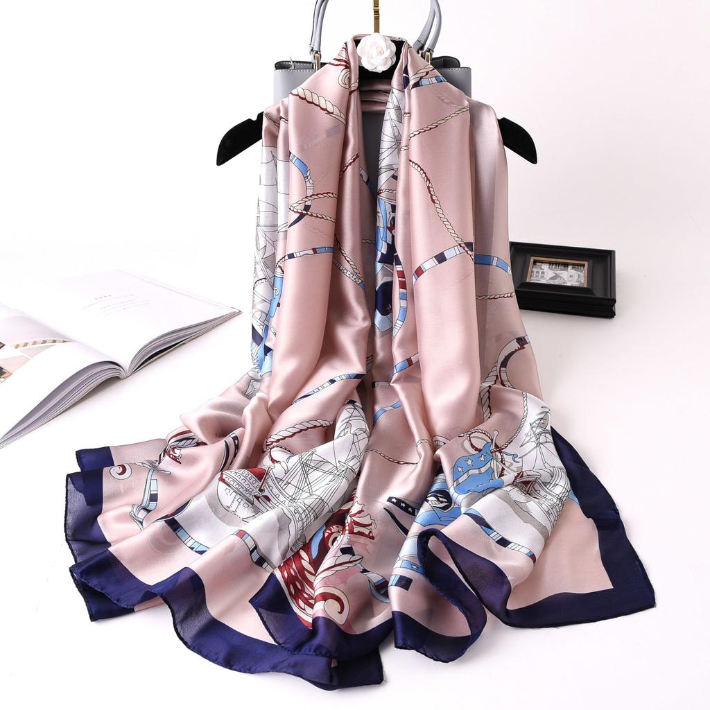 Lyxmärke Vår Sommar och Höst Damkläder Nytt Mode Färgmatchning Tryckt sidenscarf Populär Turba för kvinnor