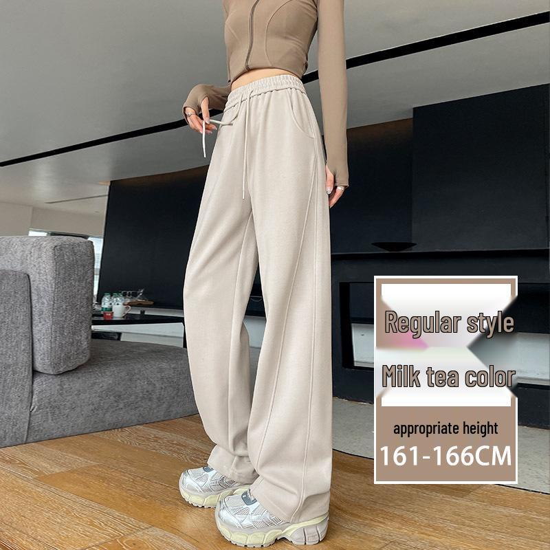 

Женские спортивные брюки с высокой посадкой и широкими штанинами - Весенний тонкий стиль 2025, маленький размер, драпированные повседневные спортивные брюки L (Weight 111-120 lbs)