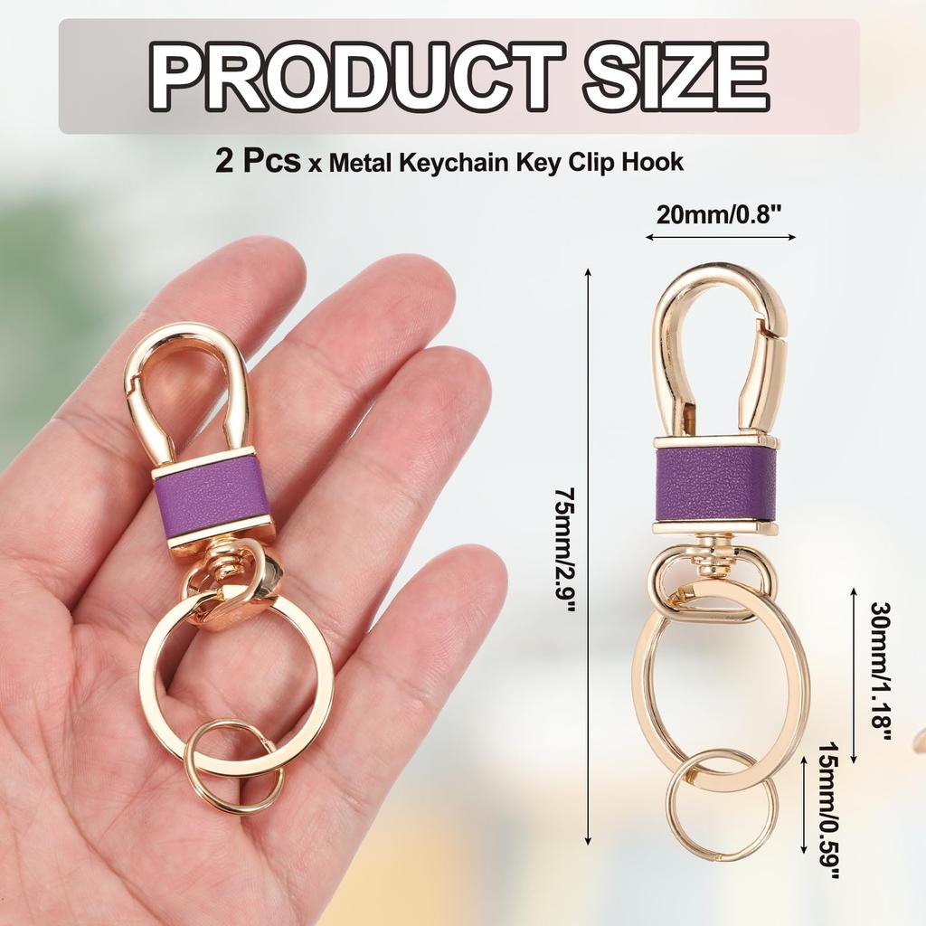Set of 2 Metal Key Keyring Swivel Leather Keychain Car Decorations for Bags and Gold [uxcell] Keychains, Clips, Hooks, Holders, Organizers, Buckles,