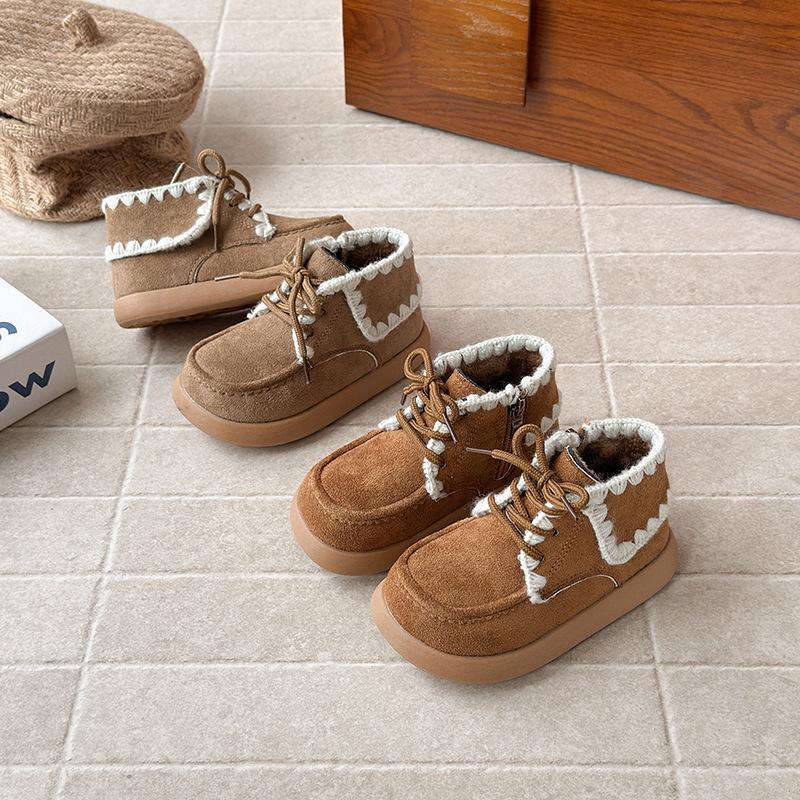 Girls velvet short boots winter new children's two cotton thermal shoes little girl retro wind explosion snow boots