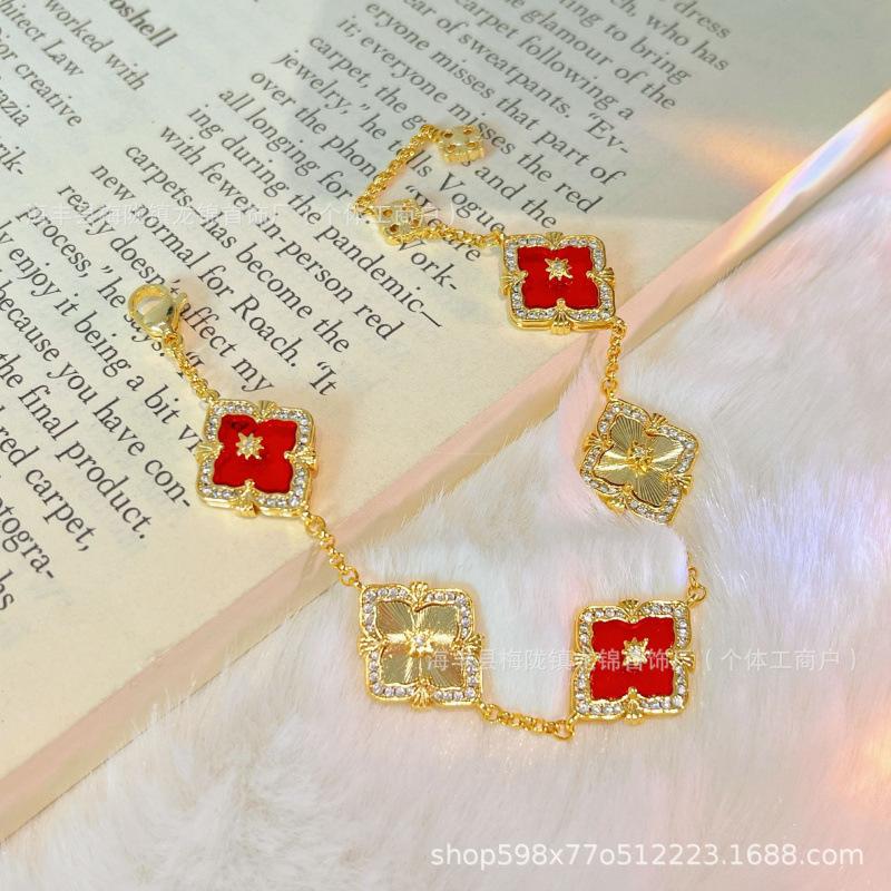 Buccellati Armband Kleeblatt Fünfblättrig Laser Diamant Doppelseitig Mädchen Retro Hof