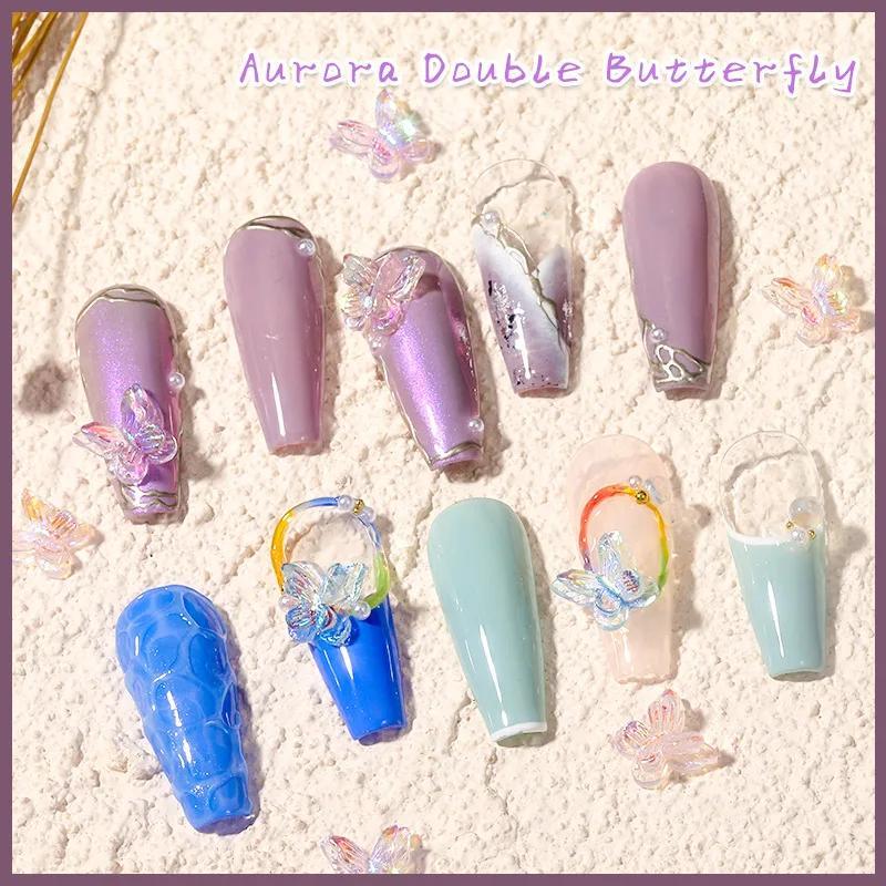 40pcs/bag Double Layer Butterfly Nail Art Decorations ResinNail Art Rhinestones For 3D Manicure DIY Fashion Manicure Tools