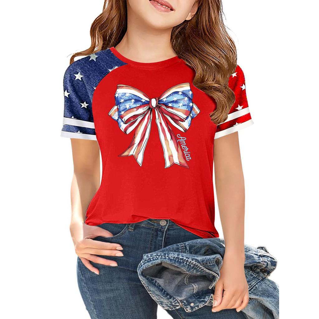 Children's Independence Day Printed Round Neck Short Sleeved Casual T-shirt