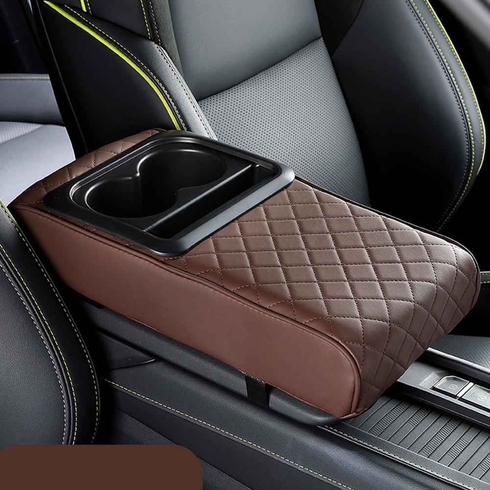 Rallonge de Console d'Accoudoir de Voiture avec 2 Porte-Gobelets Coussinet Rehausseur Cuir PU Boîte de Rangement Universelle pour Intérieur de Voiture Organiseur de Mouchoirs